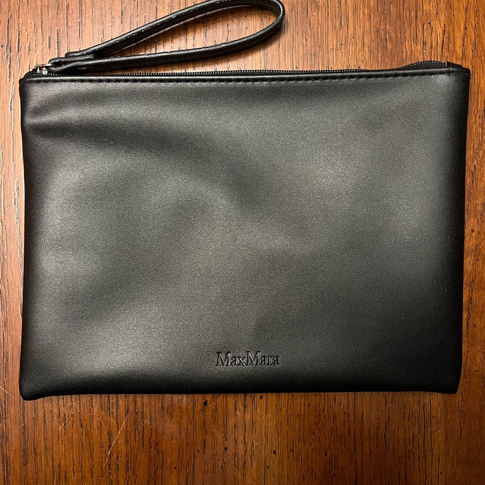 Max Mara black leather zipper pouch